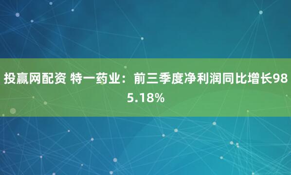 投赢网配资 特一药业:前三季度净利润同比增长985.18%